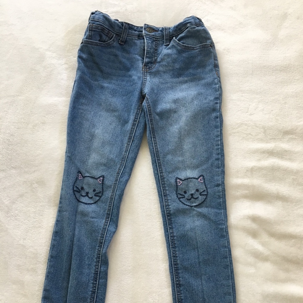 Girls Cat & Jack Embroidered Cat Knee Jeans sz12
